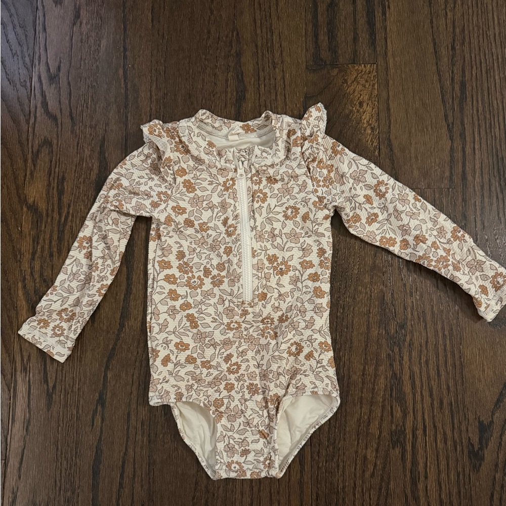 Quincy Mae Brown Floral Kids Swim One Piece